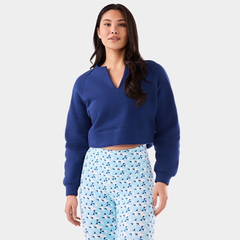 TAVI Easy Breezy Sweatshirt Women M Deep Navy Cropped V Neck Raglan